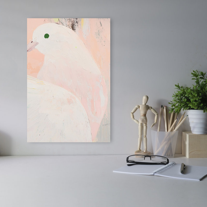 White Peace Dove Abstract Minimalist Modern Bird Nature Portrait Wall Art Print 1 Piece Wrapped Canvas Wall Art
