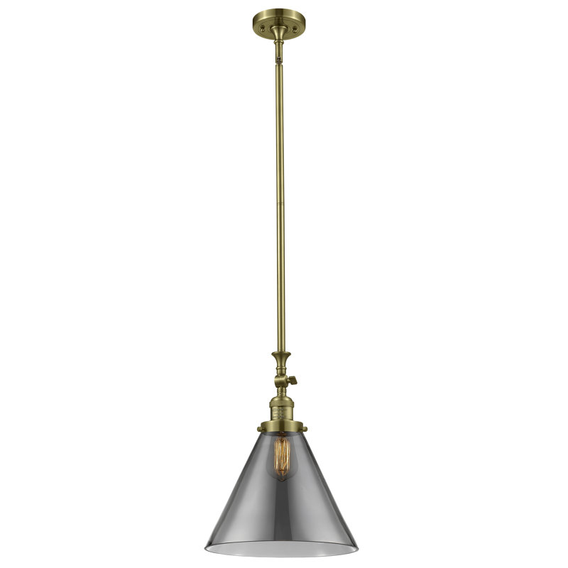 1 - Light Single Pendant, Antique Brass, Plated Smoked, 6 Watt Vinage LED Bulb
