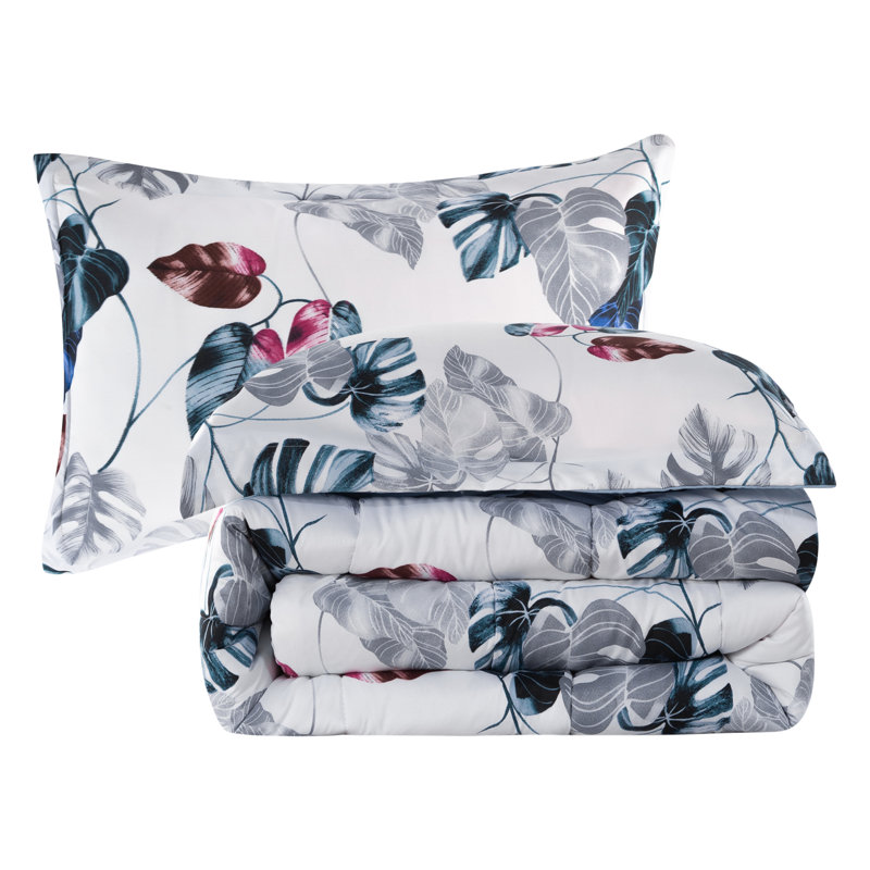 Modern & Contemporary Polyester Floral Comforter Set, Queen Comforter + 2 Standard Shams