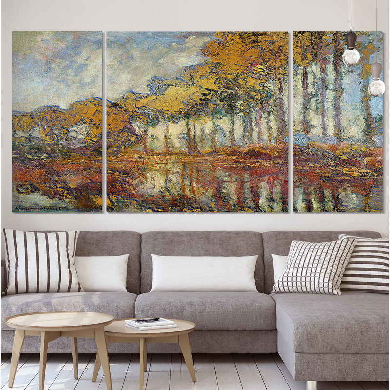 « poplars on the banks of the river epte », reproduction d’image multi-pièces sur toile, H 32 po x l 64 po x P 1,5 po