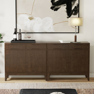 Harper SOLID HARDWOOD 40W Storage Cabinet With Doors And 2 Drawers Set Of 2 In Walnut Brown by Simpli Home