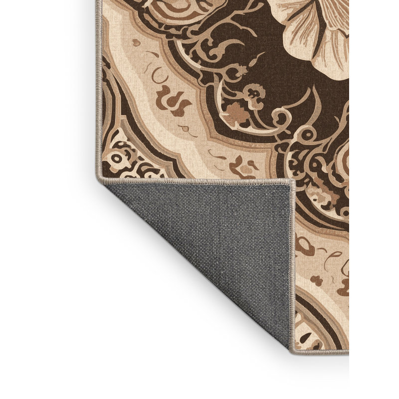 Tapis oriental doux et moelleux à motif oriental en ail brun et beige, 7 x 10