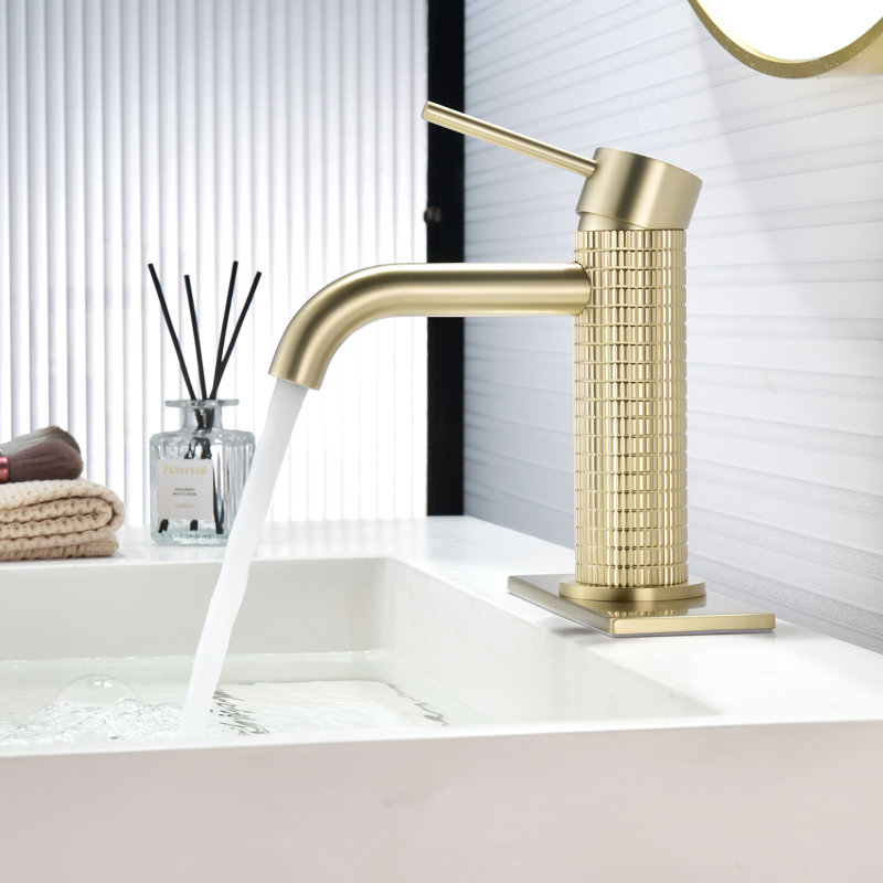 6-7/16“H Solid Brass Single Handle Bathroom Sink Faucet, Brushed Gold, Drain Assembly Not Included