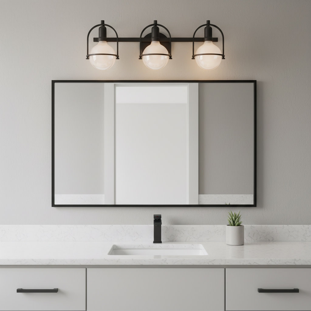 Damiana 3-Light Vanity Light, Black, 3 Lights, 9" H x 25" W x 7.5" D
