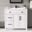 Meuble-lavabo simple 36 po en bois brun avec plateau en céramique blanche-1195156995