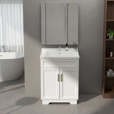 The 24-Inch Double-Door Vanity Unit By The Old Captain Comes With A Ceramic Sink And A Creamy White Finish That Exudes Warmth.