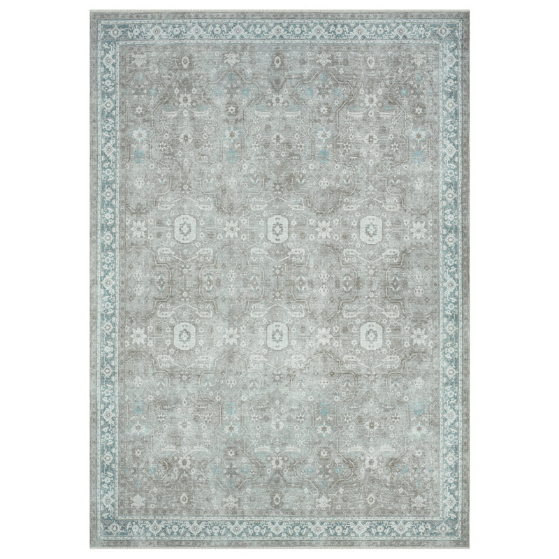 Tapis bleu sarcelle en coton tissé à la machine Aldora Harbor, Rectangle 7 pi 6 po x 9 pi 6 po