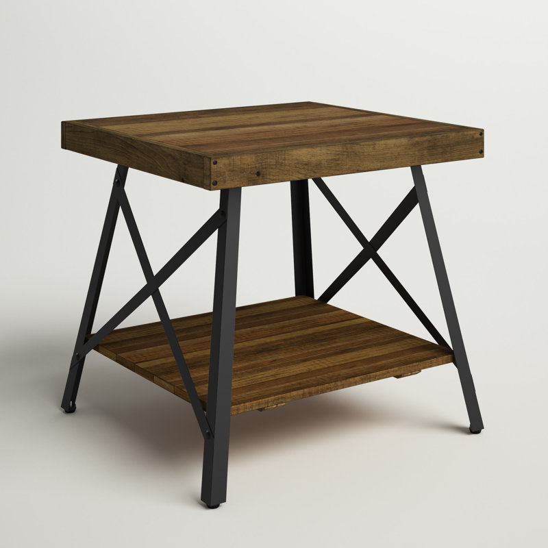 Drummond Solid Wood Top End Table, Rustic Wood