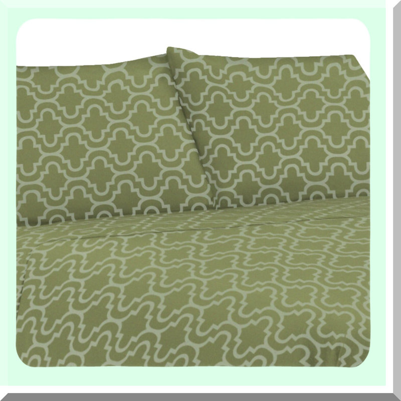 Sage Trellis Flannel Bliss Sheet Set - Extra Soft All Season Bedding with Deep Pockets - Full Size - Printed Trellis Pattern