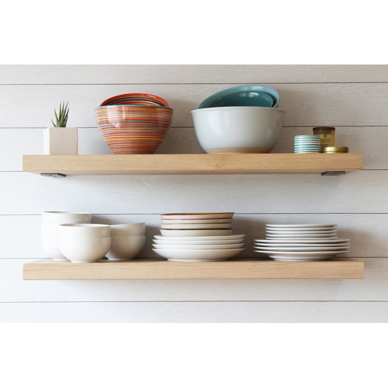 Unfinished White Oak Modern Floating Wall Shelves, Set of 2