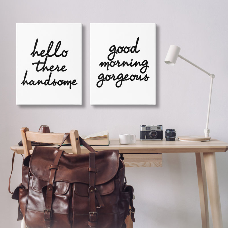 Ensemble de 2 décorations murales en toile tendue «Hello There Good Morning» 2 pièces, H 20 po x l 16 po