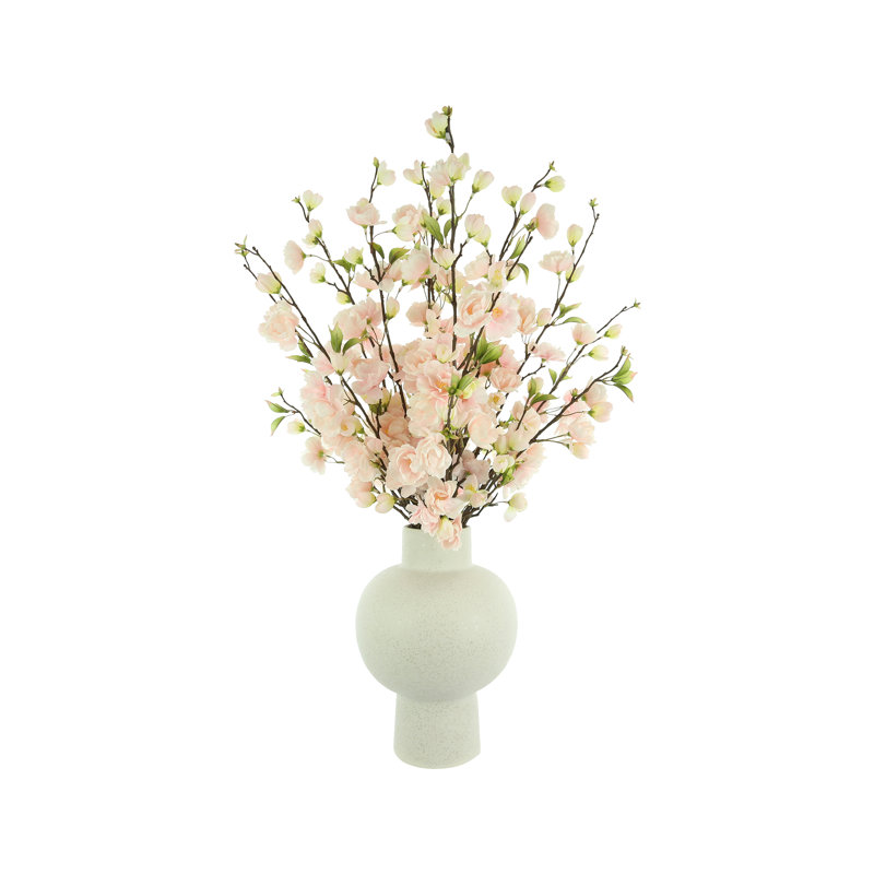 Organic Modern Cherry Blossoms in Ceramic Vase, Pink
