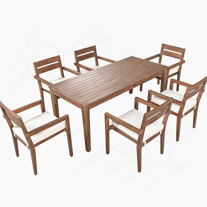 Ensemble de salle à manger 7 pièces pour l'extérieur, table en bois avec 6 chaises pour la pelouse, la cour, la terrasse du jardin, au bord de la piscine