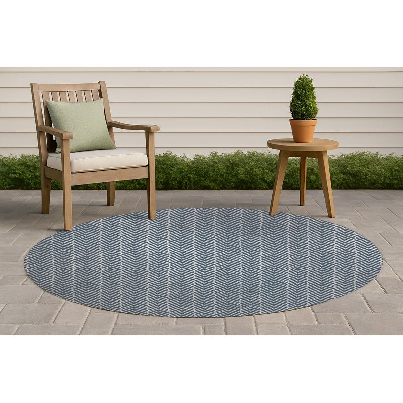 Chevron Block Non-Slip Outdoor Rug, Round 5'