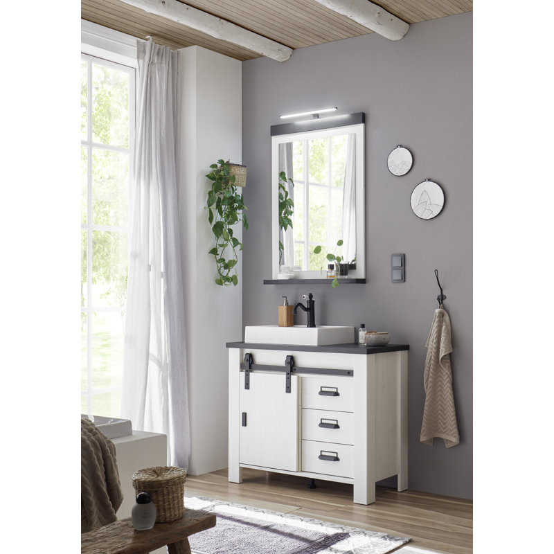 Jackeline Flat Wall Mirror with Shelves, White/Black, 95cm H x 56cm W