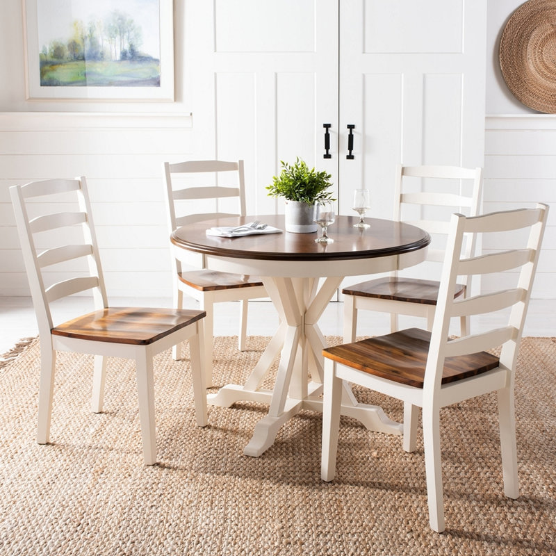 Modern Solid Wood 5-Piece Dining Set – Stylish Natural & Cream White Accents for Elegant Dining Room, White/Brown