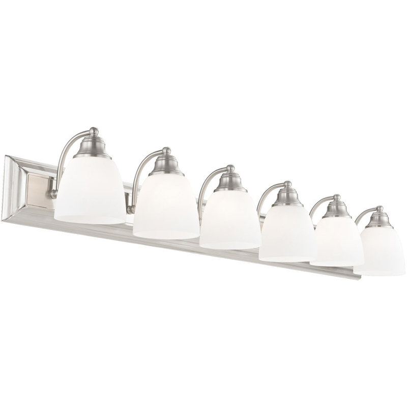 Éclairage pour meuble-lavabo 6 lumières, Nickel brossé / blanc opale satiné