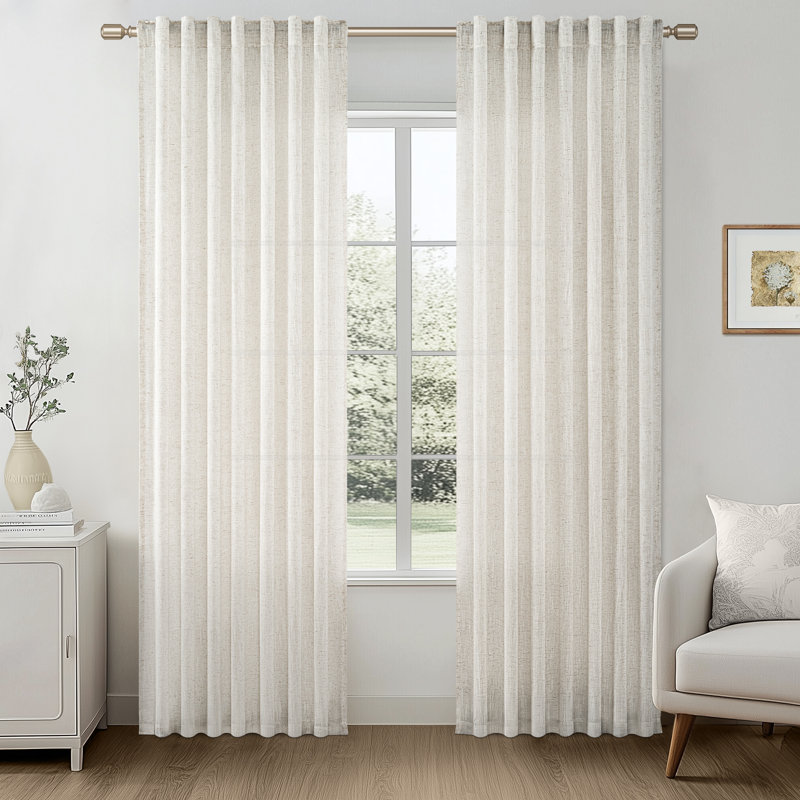 Rideau en lin avec passe-tringle Dennan, rideaux semi-transparents en lin pour la chambre à coucher, Naturel