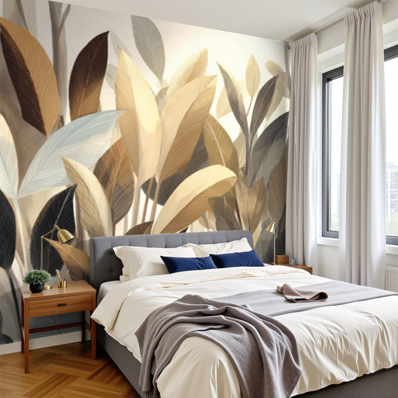 Papier peint adhésif à peler et coller inspiré de la jungle à feuilles planes murales amovibles H 100 po x l 144 po, papier mural amovible en PVC auto-adhésif pour chambre à coucher, bureau à domicile