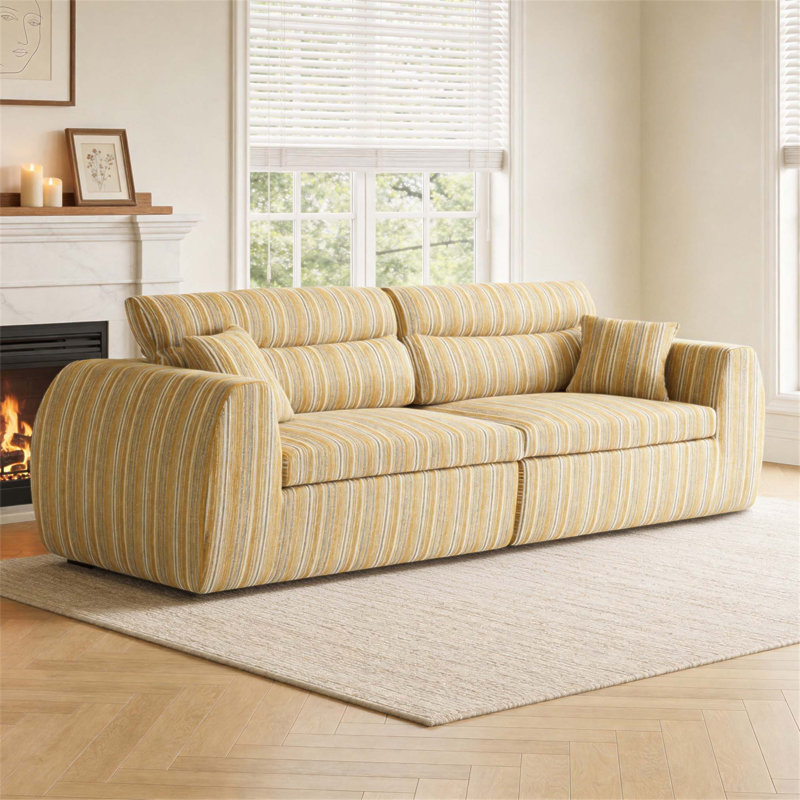 Canapé tissé à compression en chenille rayée, canapé compact à rangée droite avec éponge haute densité, canapé économiseur d'espace requis sans assemblage pour salon, appartement, bureau