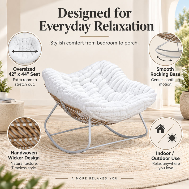 Chaise en osier Rockong, Blanc, Blanc