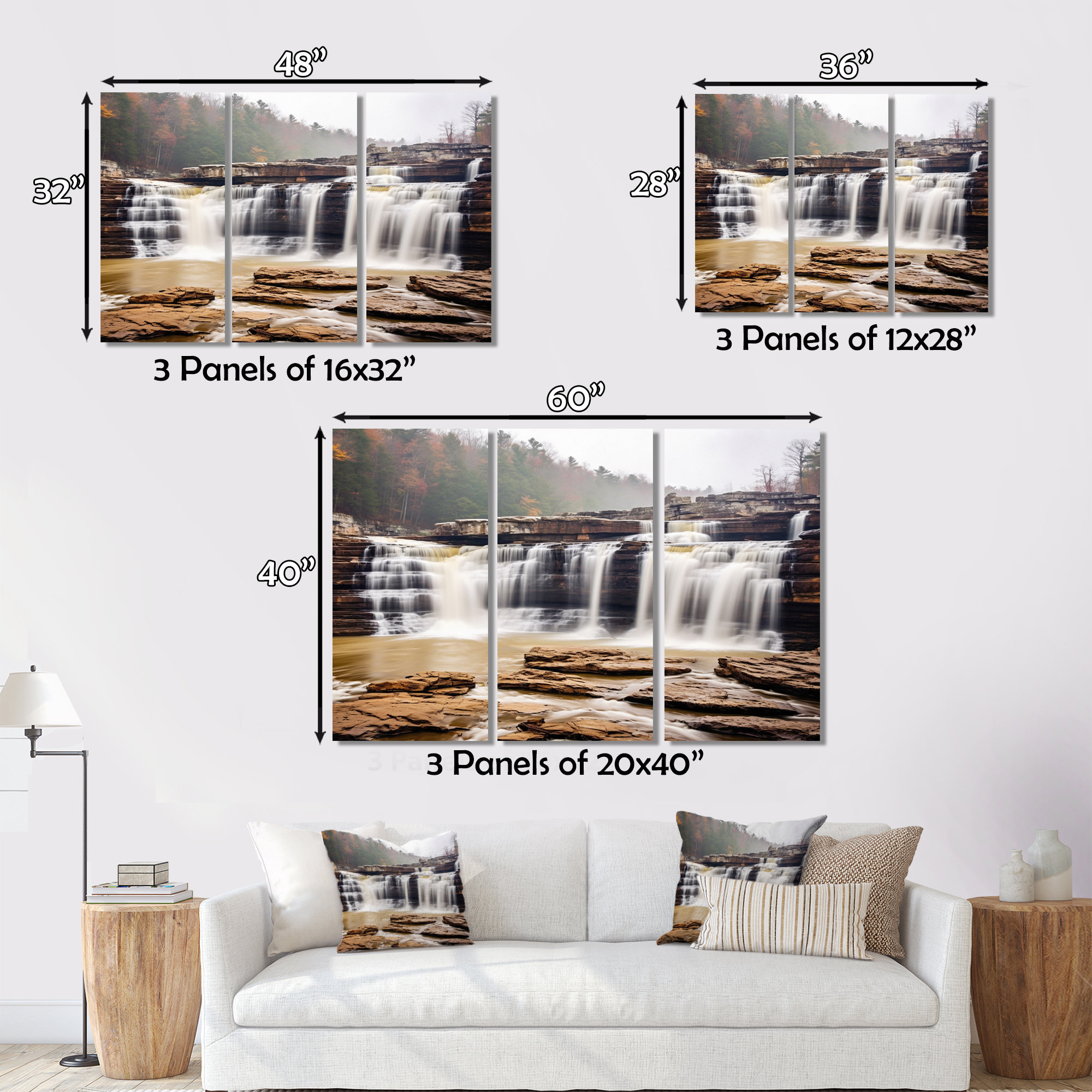 Millwood Pines Alabama Water Cascades Beauty I On Canvas 3 Pieces Print ...