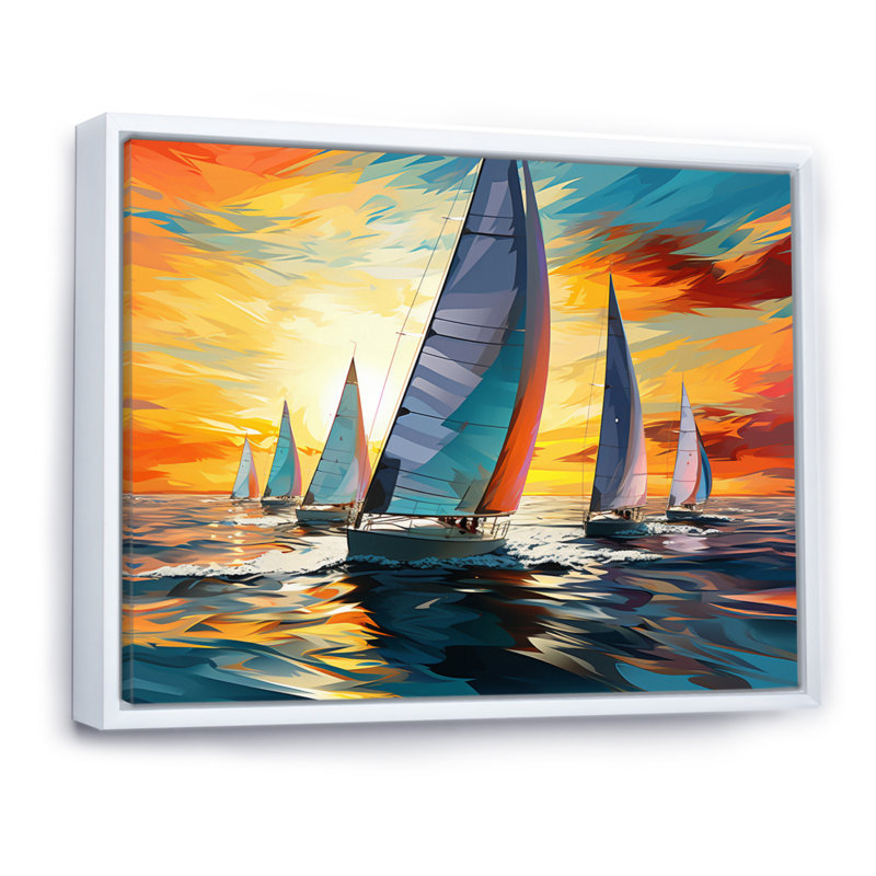 Mikaia voilier, régate audacieuse sur toile, H 12 po x l 20 po x P 1 po, Cadre flottant blanc