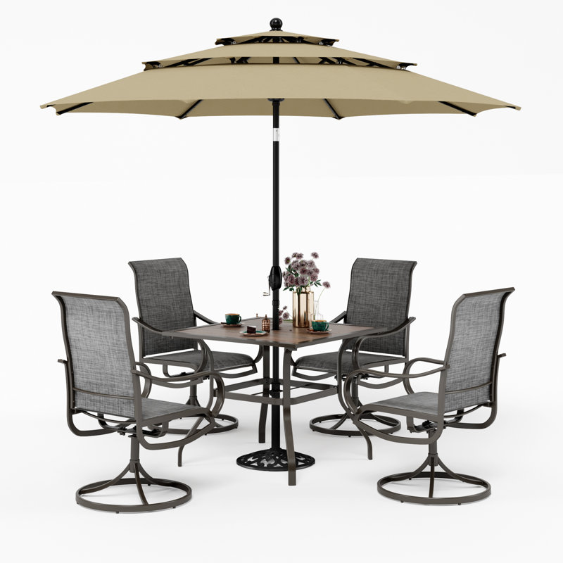 Ensemble de salle à manger long pour 4 personnes 37 "avec parasol Alyah