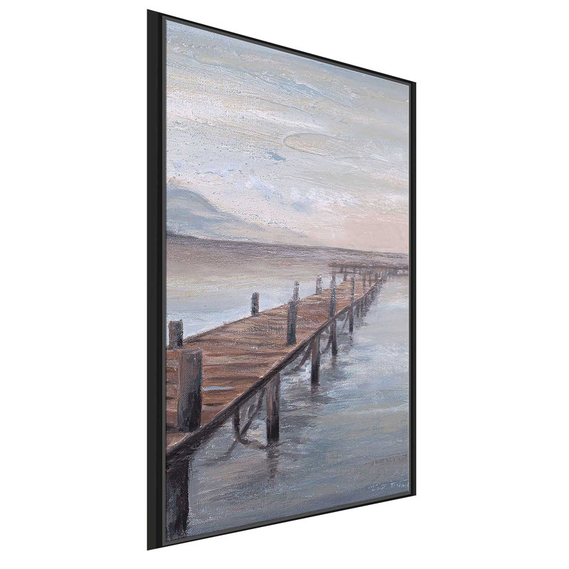 Calm Placid Lake - Peinture, L 39,5 po x H 63,5 po, Encadrement argenté