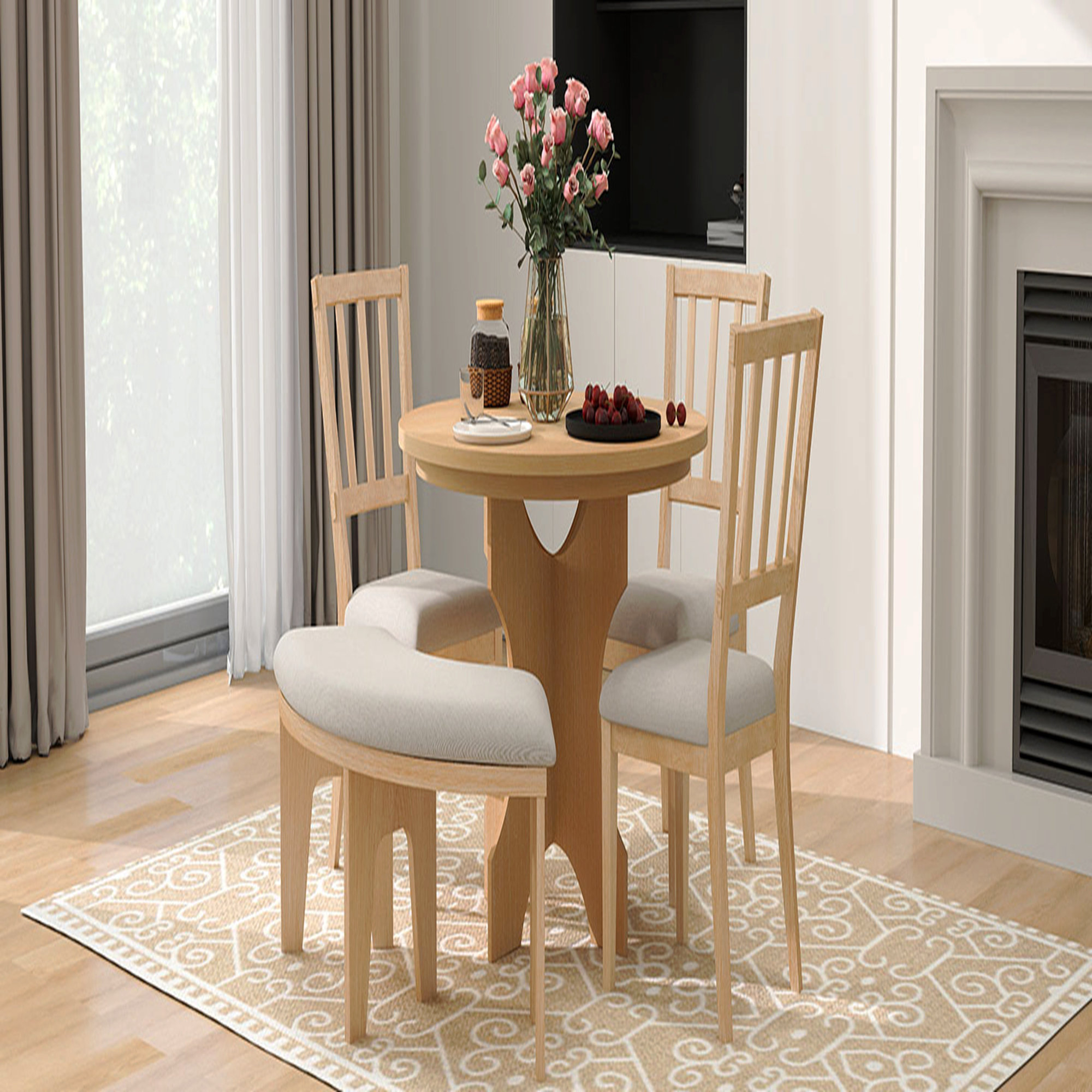 Round Rustic Dining Set Red Barrel Studio® 5-Piece Rustic Charm Round Dining Set With 3 ...