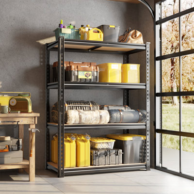31.5"w Heavy-duty Steel Storage Shelving Unit With Rolled Edges, Adjustable Garage Shelving Unit For Garage, Basement, Pantry, Kitchen