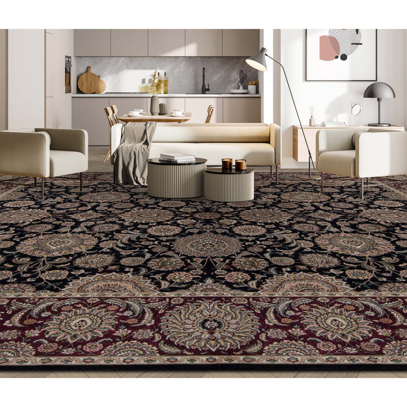 Manchuria Wool Oriental Area Rug in Black/Red