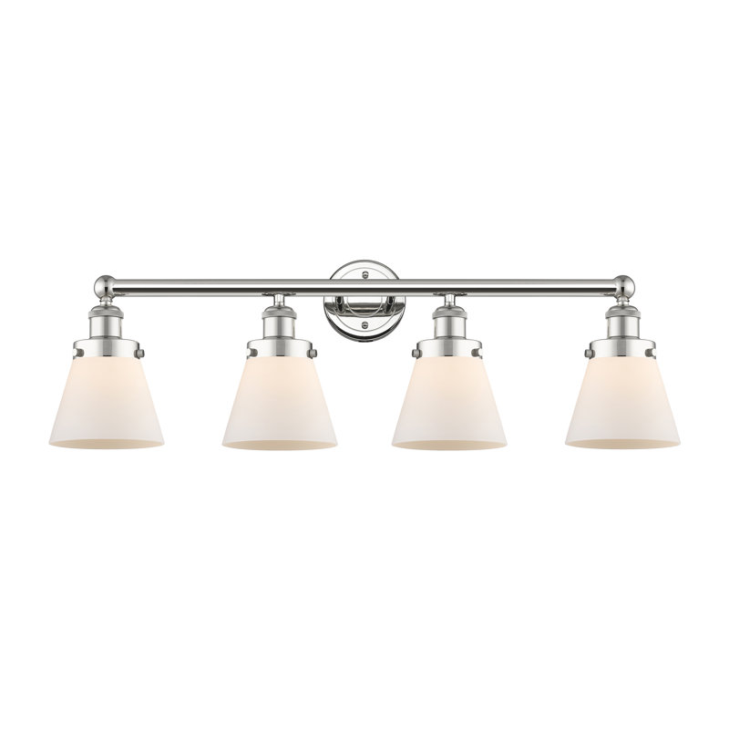 Éclairage pour meuble-lavabo de salle de bain 4 lumières Edison Cone, Blanc mat, Nickel poli