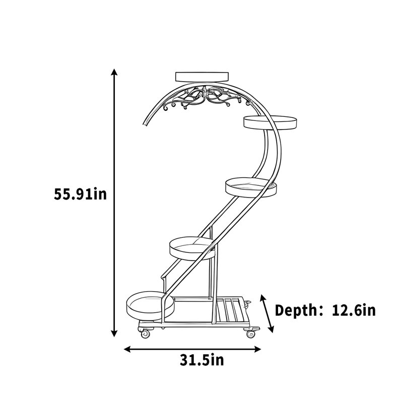Support pour plantes d'extérieur en aluminium, Noir, noir, noir, noir