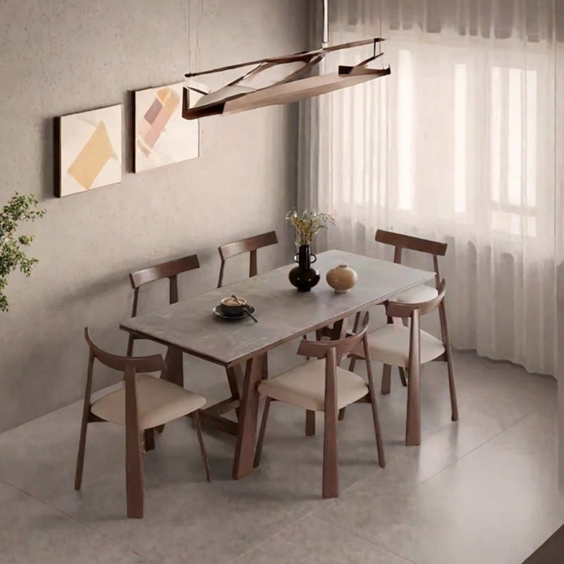 Ensemble de table de salle à manger unique en bois massif et en pierre frittée, H 29,53 po x L 78,74 po x l 35,43 po