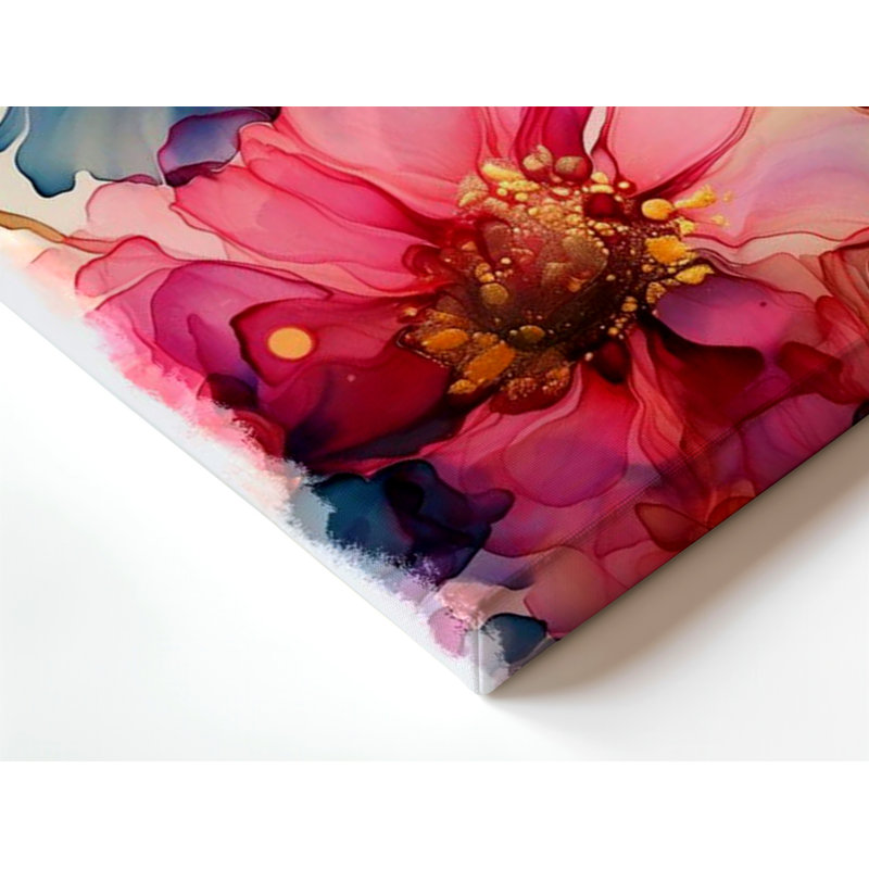 Abstrait, peinture florale rose, maison bleue, impression sur toile, floral, H 9 po x l 12 po