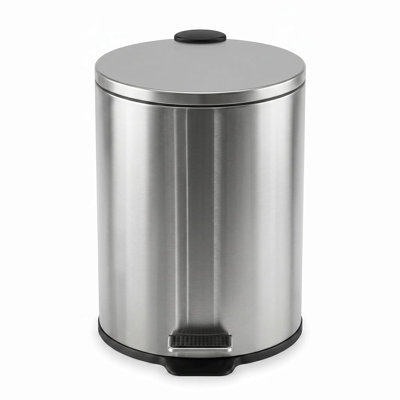 5L/1.3 gal Round Trash Can, Bathroom Wastebasket with Soft-Close Lid | Step Foot Pedal, Removable Inner Bucket, Brushed Stainless Steel, for Office, Bedroom, Toilet, Live Room, Silver