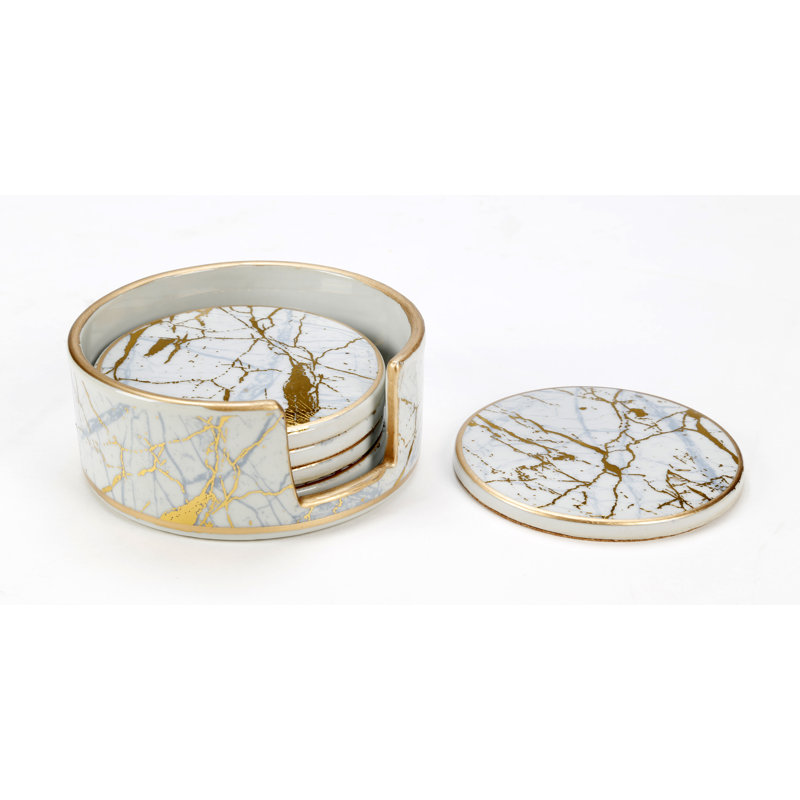 Faux Marble Coaster Set with Holder