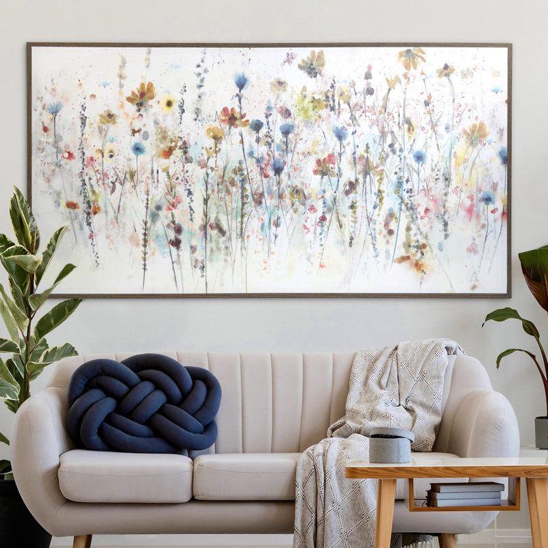 Watercolor Wildflowers by Studio Arts Canvas Wall Art Print, 29" H x 55" W, Framed Print, Brown