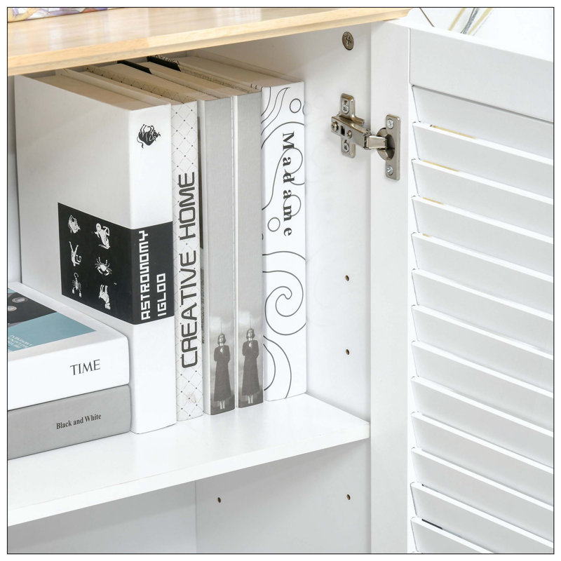 Buffet, armoire de cuisine, armoire à café avec portes à persiennes doubles et tablette réglable pour le salon, le couloir