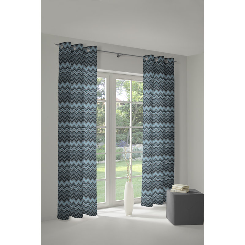 Kurtus Room Darkening Curtain Single Panel, 132cm Width x 175cm Drop, Blue/Black/Grey