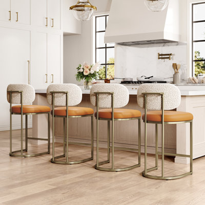 Tabouret de bar 24 po avec siège en similicuir et structure en métal doré (ensemble de 4)