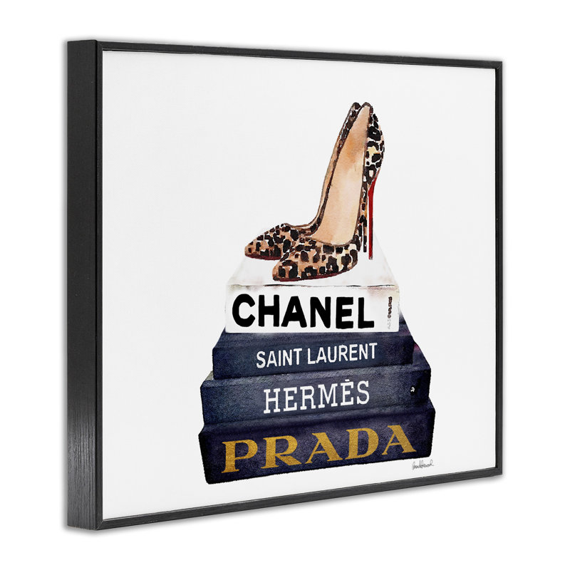 «Fashion Book Set Leopard P Pomp Heels», impression, Giclée encadrée noir minuit, H 14 po x l 11 po