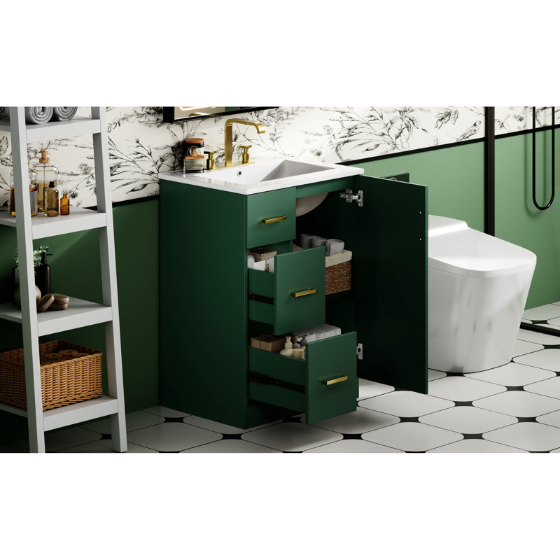 Meuble-lavabo moderne de 24 pouces avec lavabo, 2 tiroirs et porte à fermeture douce