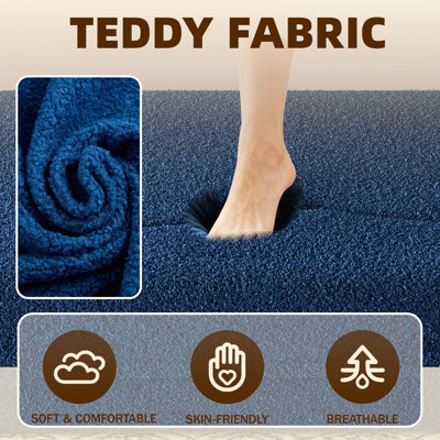 Modern Floor Sofa with 2 Pillows,Convertible Sherpa Fleece Fabric Foam-Filled Sleeper Sofa Bed,15" Twin Size Folding Mattress for Living Room,Guest Bed,Playroom,no assembly required, Blue