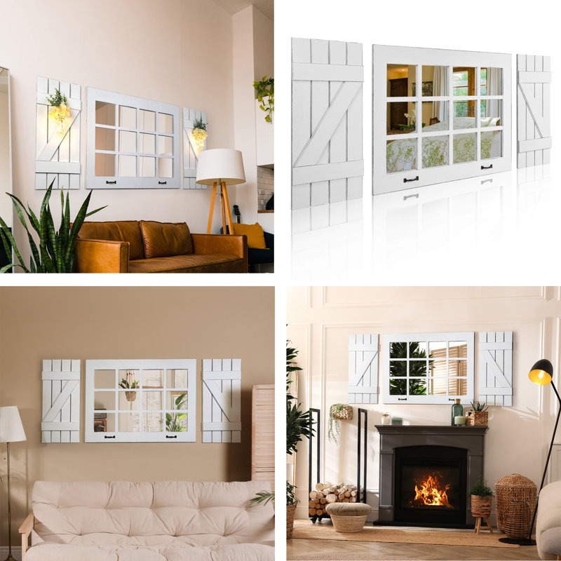 Rustic White Decorative Window Mirror With Shutters