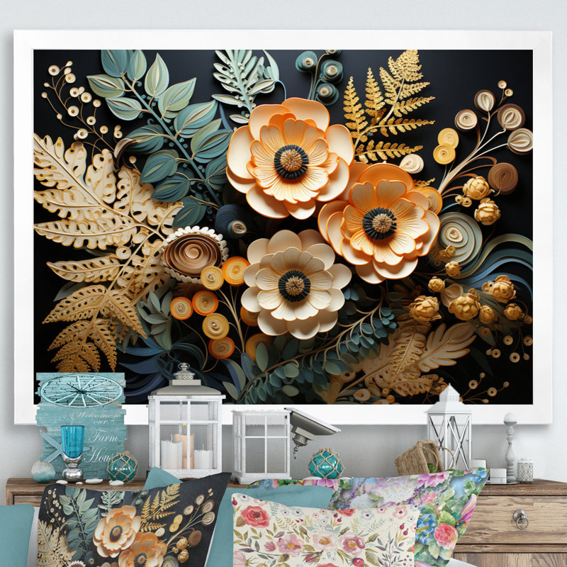 " Ferns Copper Elegance III ", H 30 po x l 40 po x P 1,5 po, Cadre simple blanc