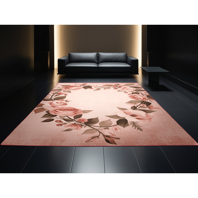 Tapis rose moderne et contemporain lavable à la machine Highbridge Valentines, 2 x 5
