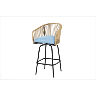 Ensemble de 4 tabourets de bar d'extérieur en rotin toutes saisons avec accoudoirs et dossier, parfait pour la terrasse, le jardin et la piscine