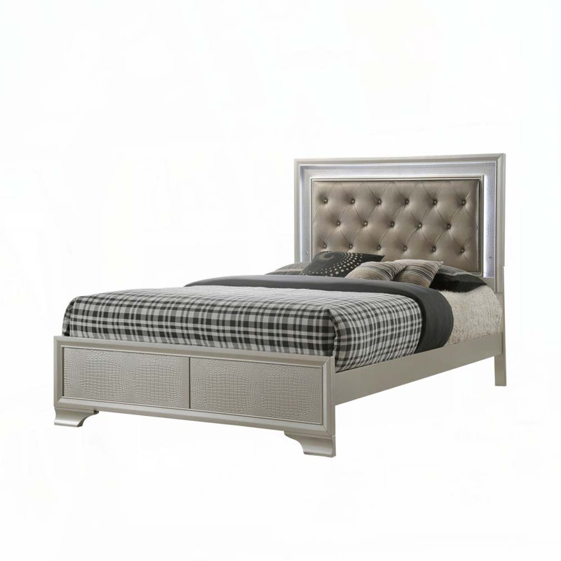 Tufted  Upholstered Bed with Led, Champagne, Full